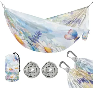 ATTX Wildflowers and Butterflies Camping Hammock - Lightweight & Portable Hammocks, Heavy Duty 330lbs Capacity for Indoor, Hiking, Backpacking, Travel, Backyard, Beach#98