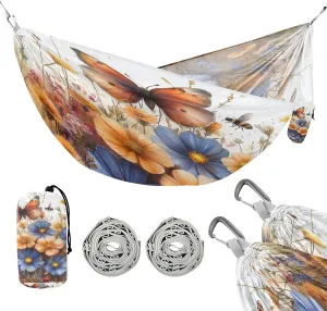 ATTX Wildflowers Butterflies Camping Hammock - Lightweight & Portable Hammocks, Heavy Duty 330lbs Capacity for Indoor, Hiking, Backpacking, Travel, Backyard, Beach#429