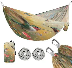 ATTX Wildflowers Hummingbirds Camping Hammock - Lightweight & Portable Hammocks, Heavy Duty 330lbs Capacity for Indoor, Hiking, Backpacking, Travel, Backyard, Beach#471