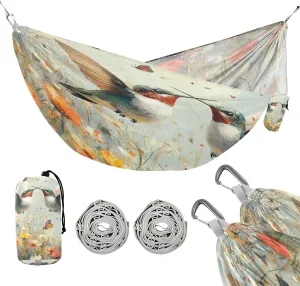 ATTX Wildflowers Hummingbirds Camping Hammock - Lightweight & Portable Hammocks, Heavy Duty 330lbs Capacity for Indoor, Hiking, Backpacking, Travel, Backyard, Beach#473