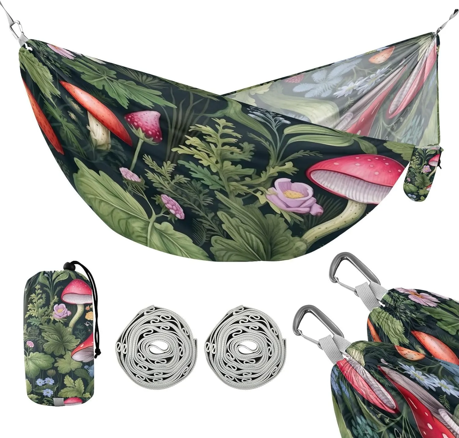 ATTX Wildflowers Mushrooms Camping Hammock - Lightweight & Portable Hammocks, Heavy Duty 330lbs Capacity for Indoor, Hiking, Backpacking, Travel, Backyard, Beach#321