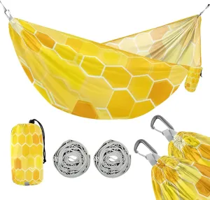 ATTX Yellow Hexagon Tile Camping Hammock - Lightweight & Portable Hammocks, Heavy Duty 330lbs Capacity for Indoor, Hiking, Backpacking, Travel, Backyard, Beach#498