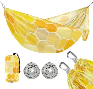 ATTX Yellow Hexagon Tile Camping Hammock - Lightweight & Portable Hammocks, Heavy Duty 330lbs Capacity for Indoor, Hiking, Backpacking, Travel, Backyard, Beach#501
