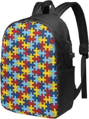 Autism Awareness Lightweight Laptop Backpack With Usb Port - Travel Bag And Office Bag, Suitable For Office And Travel