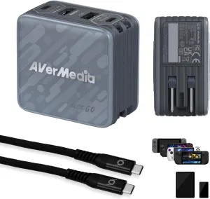 AVerMedia Capture Card for Streaming, 1080p60 HDMI, Portable Charger for Nintendo Switch, 100W GaN Fast Charging USB C Hub, TV Docking Station with 4K60 HDMI, Compatible with iPhone, iPad, Laptop, PC