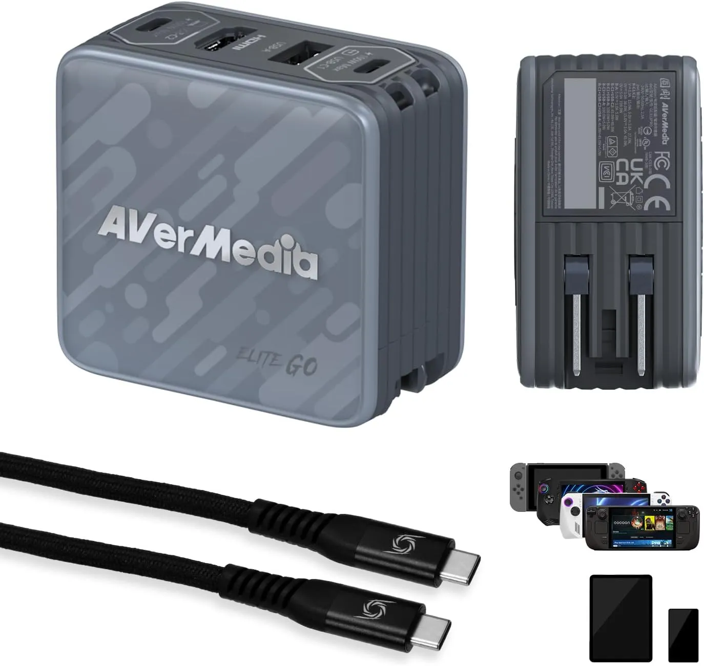 AVerMedia Capture Card for Streaming, 1080p60 HDMI, Portable Charger for Nintendo Switch, 100W GaN Fast Charging USB C Hub, TV Docking Station with 4K60 HDMI, Compatible with iPhone, iPad, Laptop, PC