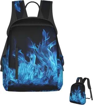 Backpack Blue Flame Travel Casual Laptop Backpack Adjustable Hiking Daypack for Men Women