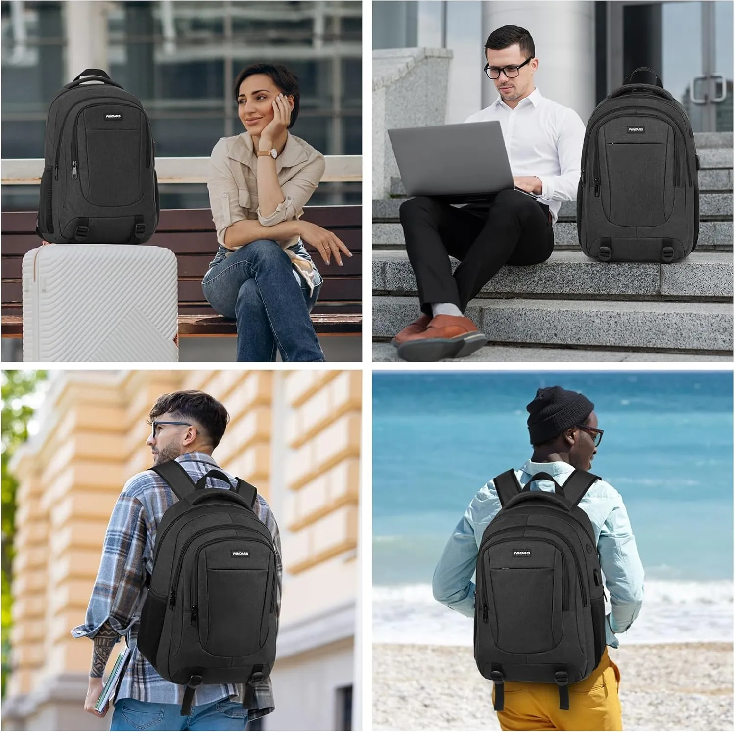 Backpack for Men and Women, School Backpacks for Teens Boys, 17.3 Inch Large College Bookbag Durable Computer Laptop Bag with USB Charger Port for Business Work Travel, Black