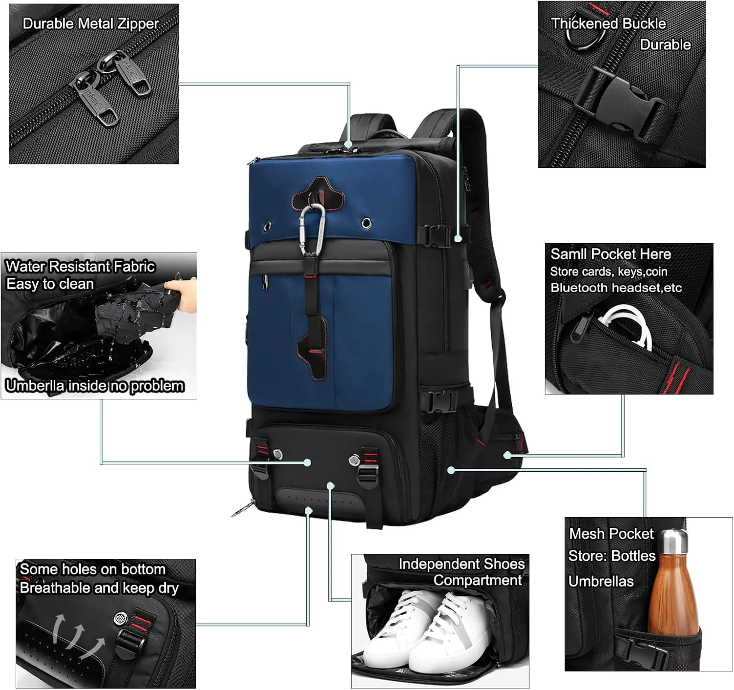 Backpack for Traveling On Airplane,Expandable Carry On Laptop Backpack for Men and Women,Outdoor Travel Bag,Blue