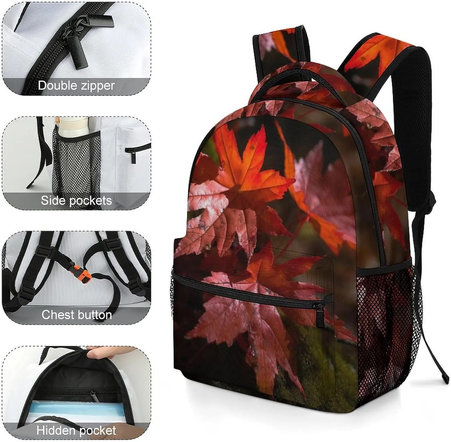 Backpacks Red Maple Leaves Travel Bag Laptop Backpack Casual Daypack for Weekender Business Hiking