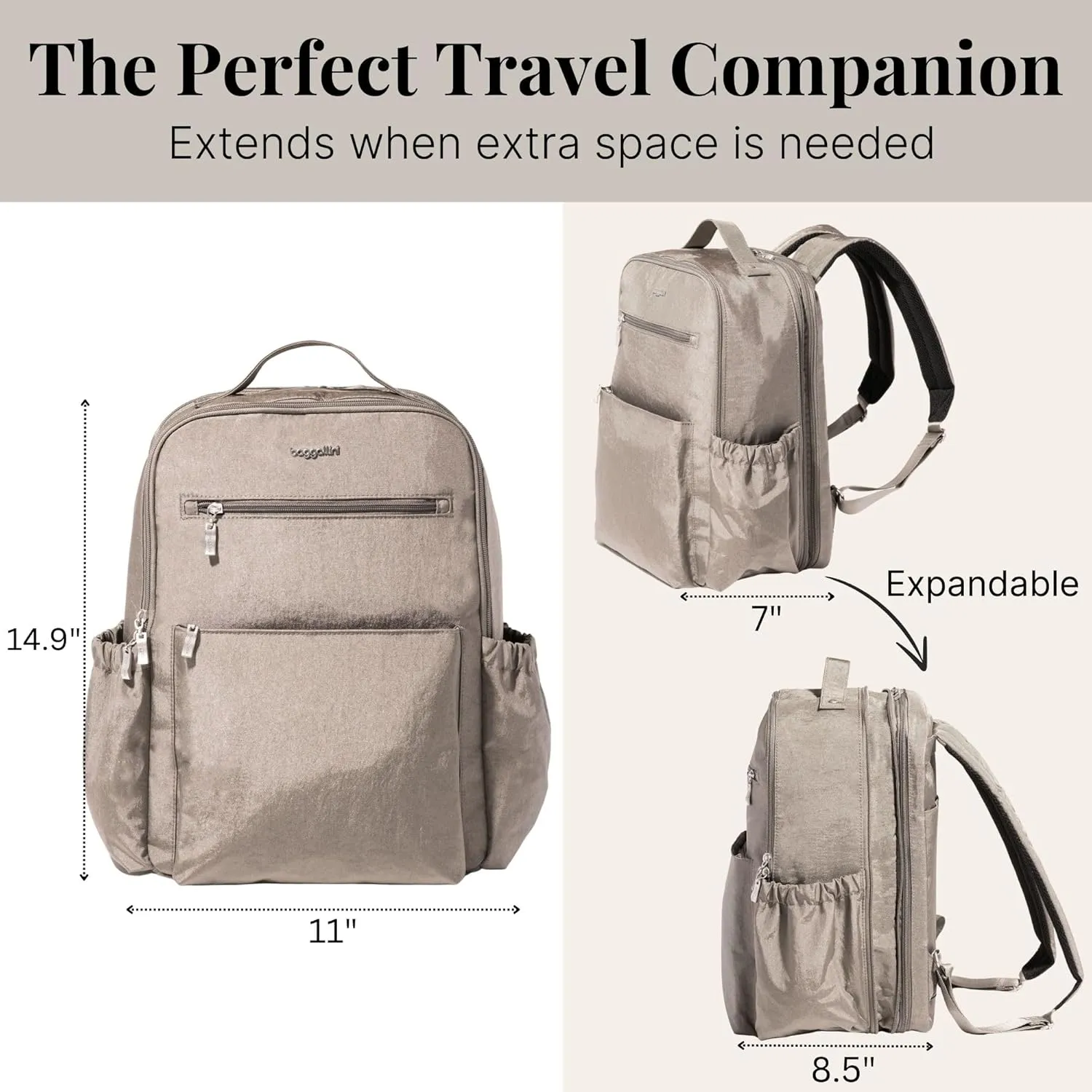 Baggallini Women's Tribeca Expandable Laptop Backpack, Sterling Shimmer