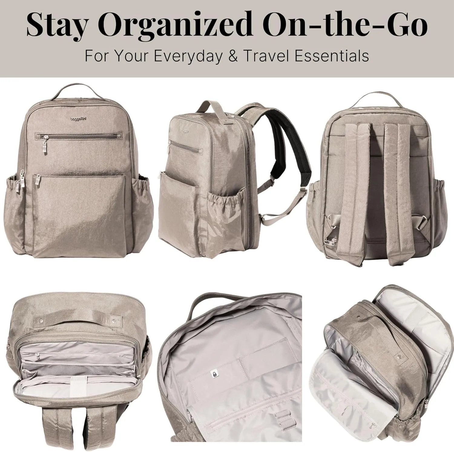 Baggallini Women's Tribeca Expandable Laptop Backpack, Sterling Shimmer
