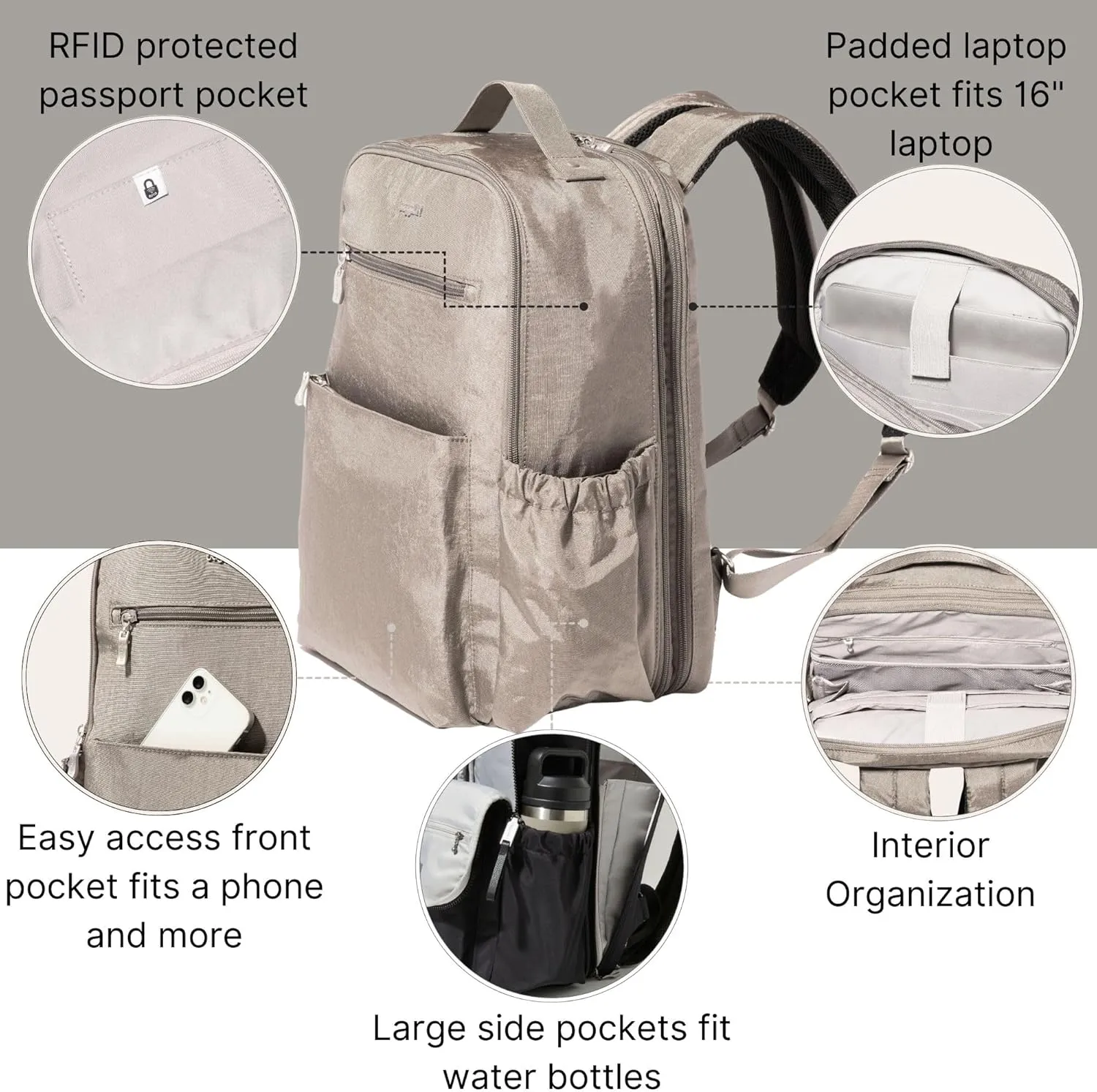 Baggallini Women's Tribeca Expandable Laptop Backpack, Sterling Shimmer