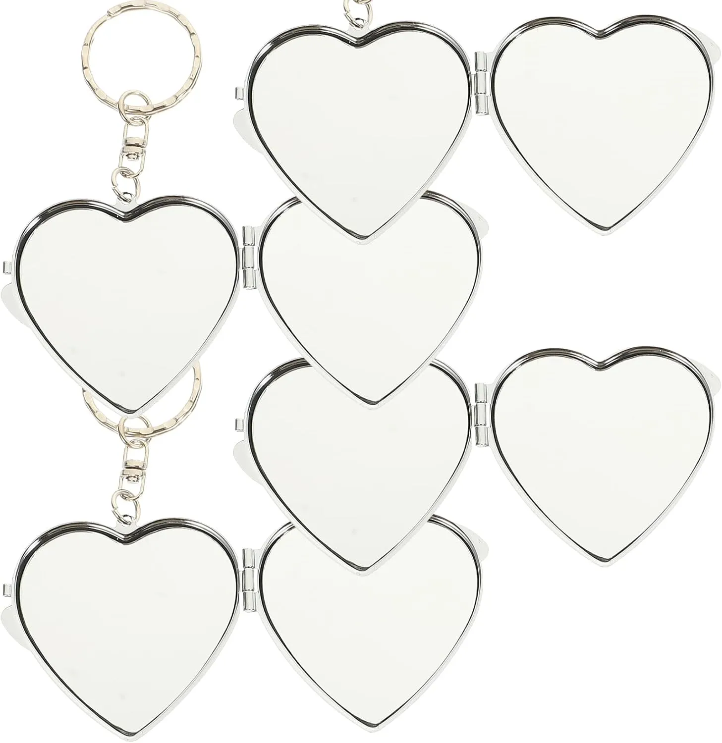 Balacoo 20 Pcs Sublimation Blank Pocket Makeup Mirrors: Folding Heart Shaped Mirror Keychain - Double Sided for Travel, Handbag, Purse - 1.77 × 1.38 Inch