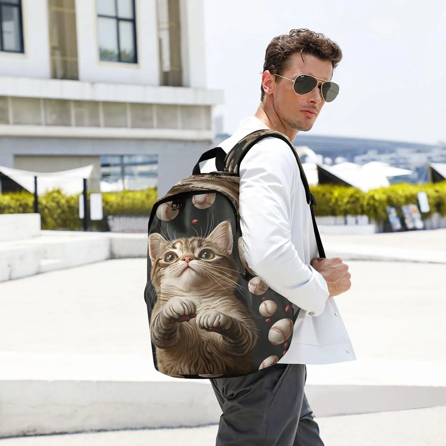 Baseball Cat Cat Travel Backpack for Women Men Laptop Backpack College Bookbag Large Capacity Computer Backpacks