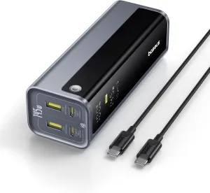 Baseus Laptop Power Bank, 20800mAh 145W Portable Charger with 4 Ports, Digital Display, Fast Charging Battery Pack (77Wh) for Outdoor Work, MacBook, iPhone 16/15/14 Series, Samsung, Dell, Steam Deck