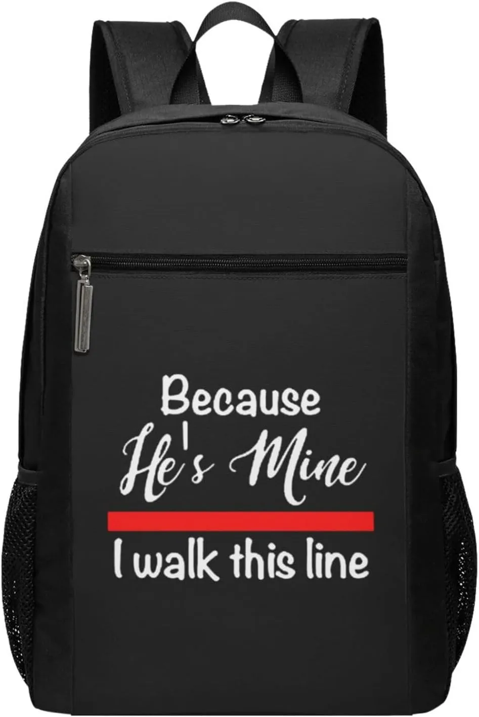 Because He's Mine I Walk This Line Firefighter Wife Travel Laptop Backpack, Business Anti Theft Slim Sturdy Laptops Backpacks, College Computer Bag Gift for Men & Women Fits 17 Inch Notebook,Black