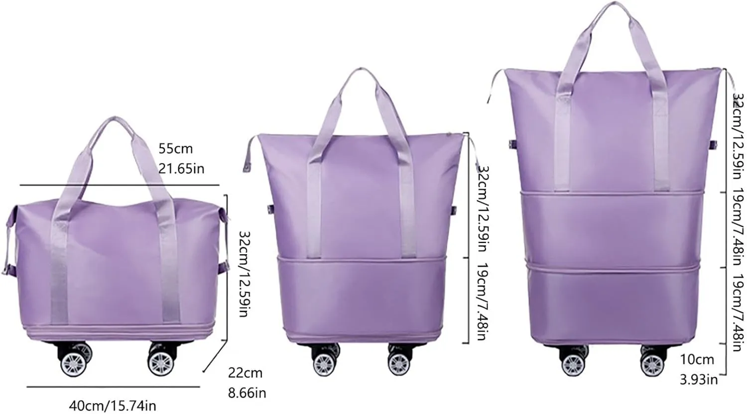 Beente Travel Bag with Wheels,Large Capacity Travel Bag, Rolling Tote Bag withWheels, Universal Wheel Removable (Green)