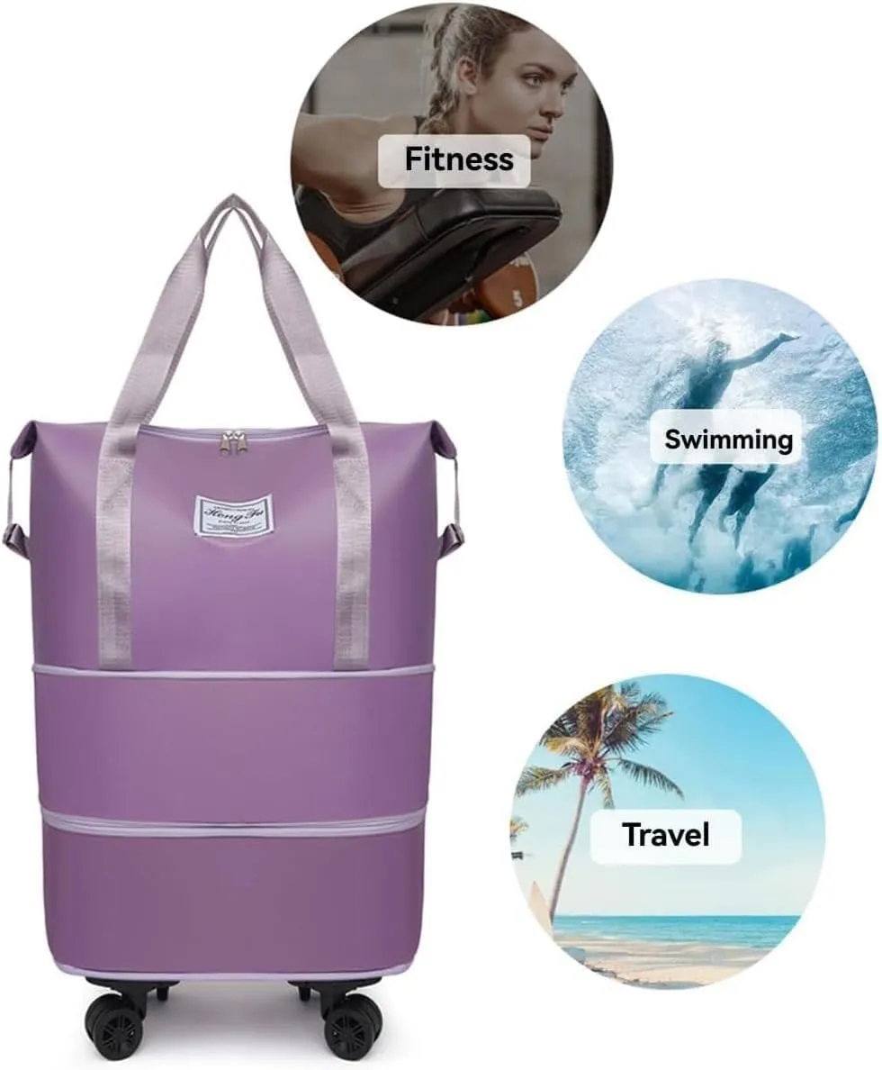 Beente/Pepepo/Kulken Travel Bag with Wheels, 2025 New Large Capacity Travel Bag with Wheels - Universal Wheel Removable, Wide-Open Travel (Dark Purple)
