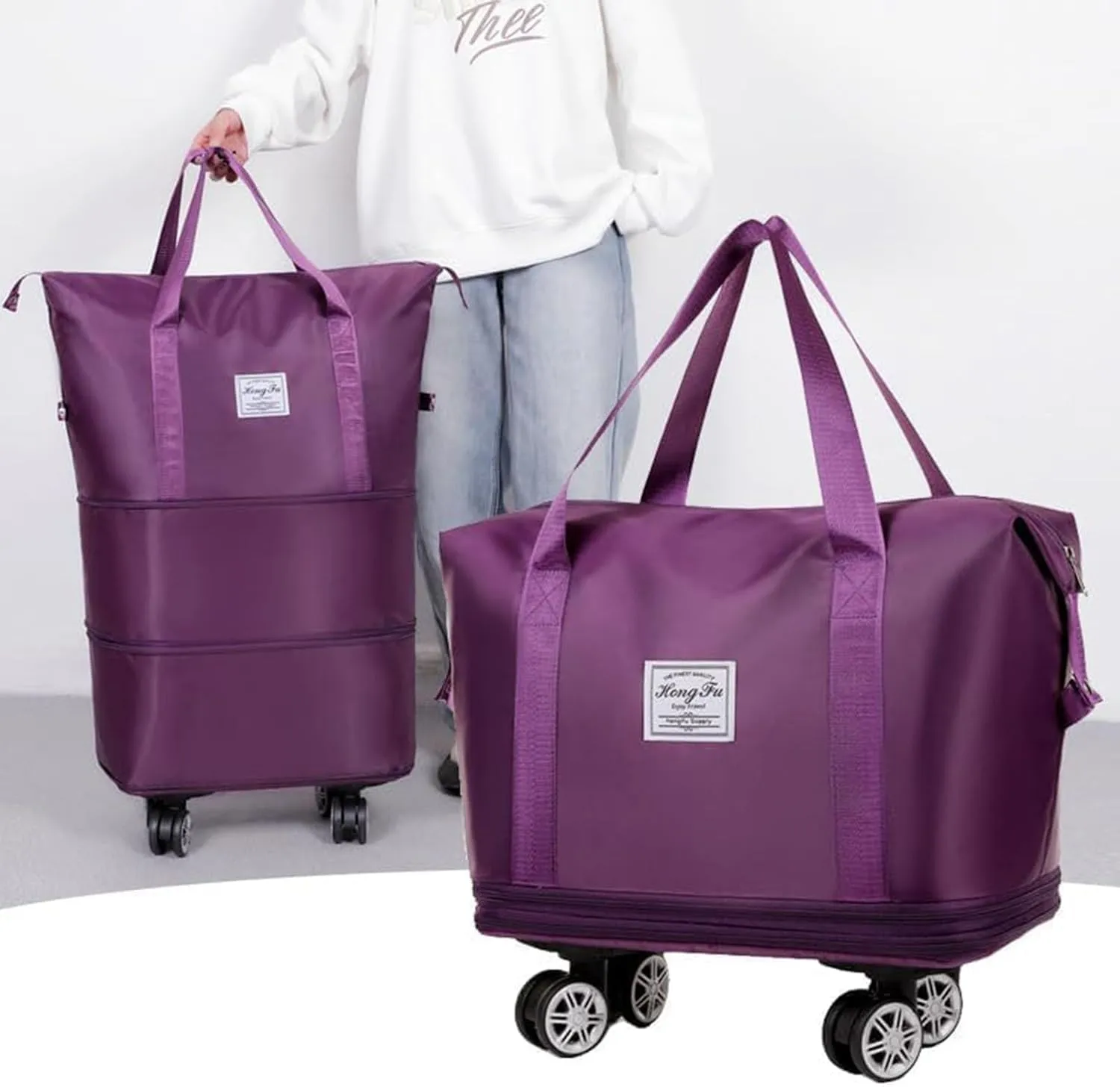 Beente/Pepepo/Kulken Travel Bag with Wheels, 2025 New Large Capacity Travel Bag with Wheels - Universal Wheel Removable, Wide-Open Travel (Dark Purple)