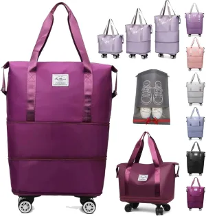 Beente/Pepepo/Kulken Travel Bag with Wheels, 2025 New Large Capacity Travel Bag with Wheels - Universal Wheel Removable, Wide-Open Travel (Dark Purple)