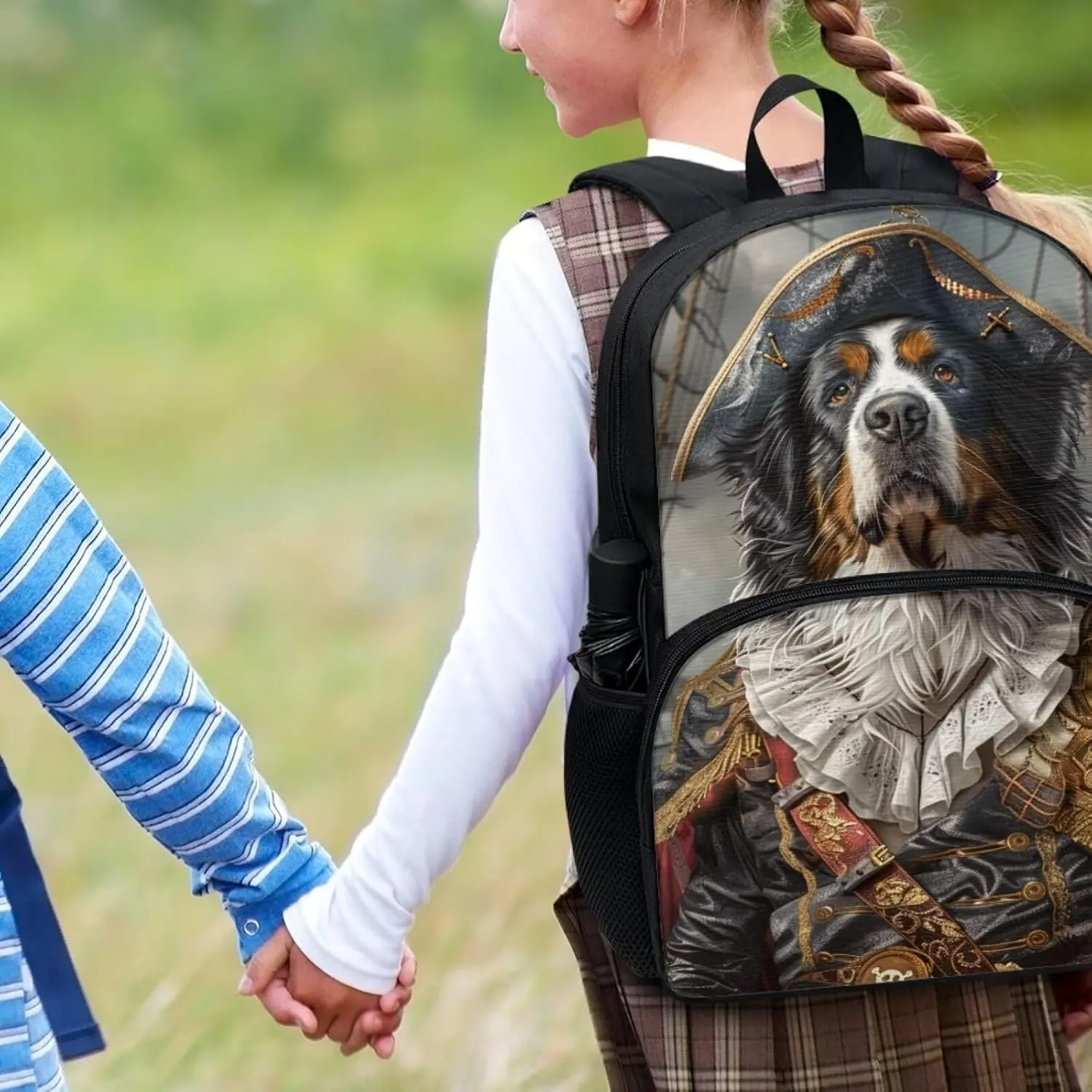 Bernese Mountain Dog Backpack for Boys Girls Casual Lightweight 17 Inch School Bag with Front Pocket Padded Straps Kids Animal Print Bookbag Student Daypack for School Travel