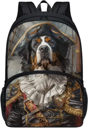 Bernese Mountain Dog Backpack for Boys Girls Casual Lightweight 17 Inch School Bag with Front Pocket Padded Straps Kids Animal Print Bookbag Student Daypack for School Travel