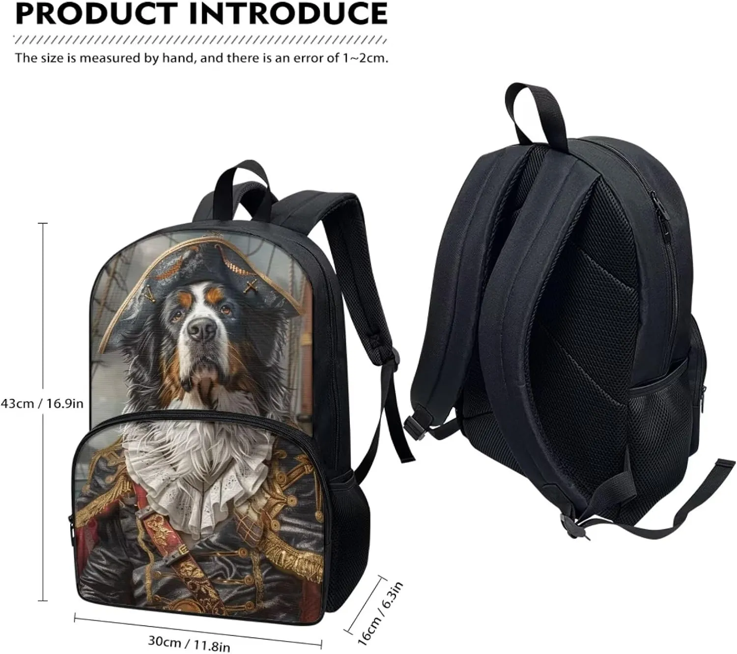 Bernese Mountain Dog Backpack for Boys Girls Casual Lightweight 17 Inch School Bag with Front Pocket Padded Straps Kids Animal Print Bookbag Student Daypack for School Travel