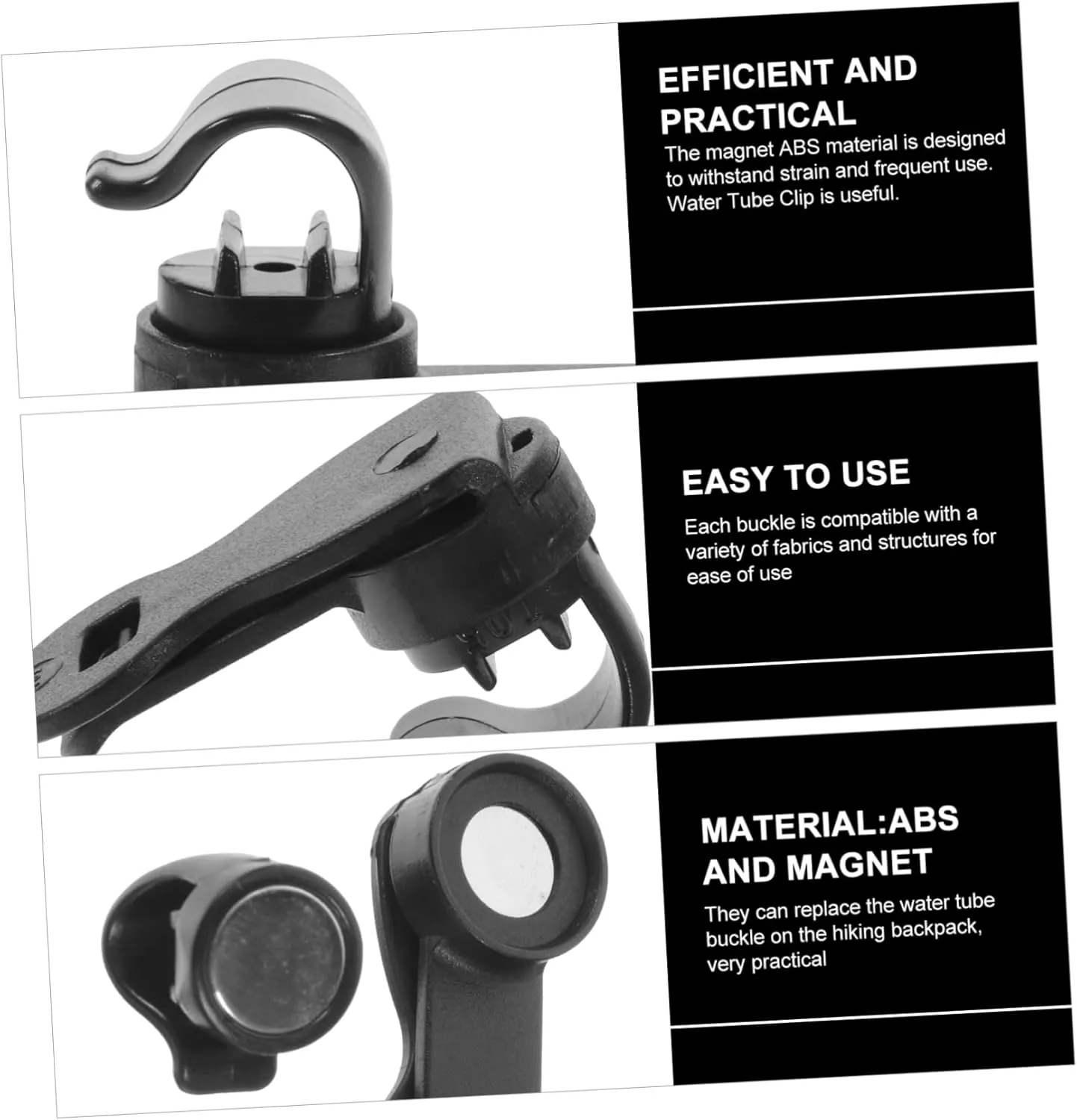 BESPORTBLE 6 Pcs Auto Lock Clip Magnetic Buckle Hose Clamp Outdoor Backpack Portable Backpack Black Back Pack Adjustable Water Tube Clips Convenient Water Tube Clips Outdoor Accessory Abs