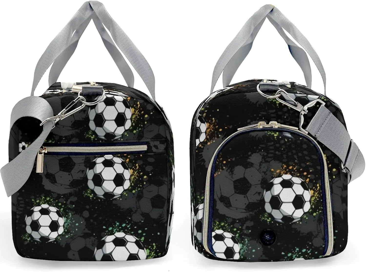 Black Print Soccer Personalized Gym Dance Bag for Girls Boys,Custom Name Sport Duffel Bag Weekender Bags Carry On Travel Duffel Bag