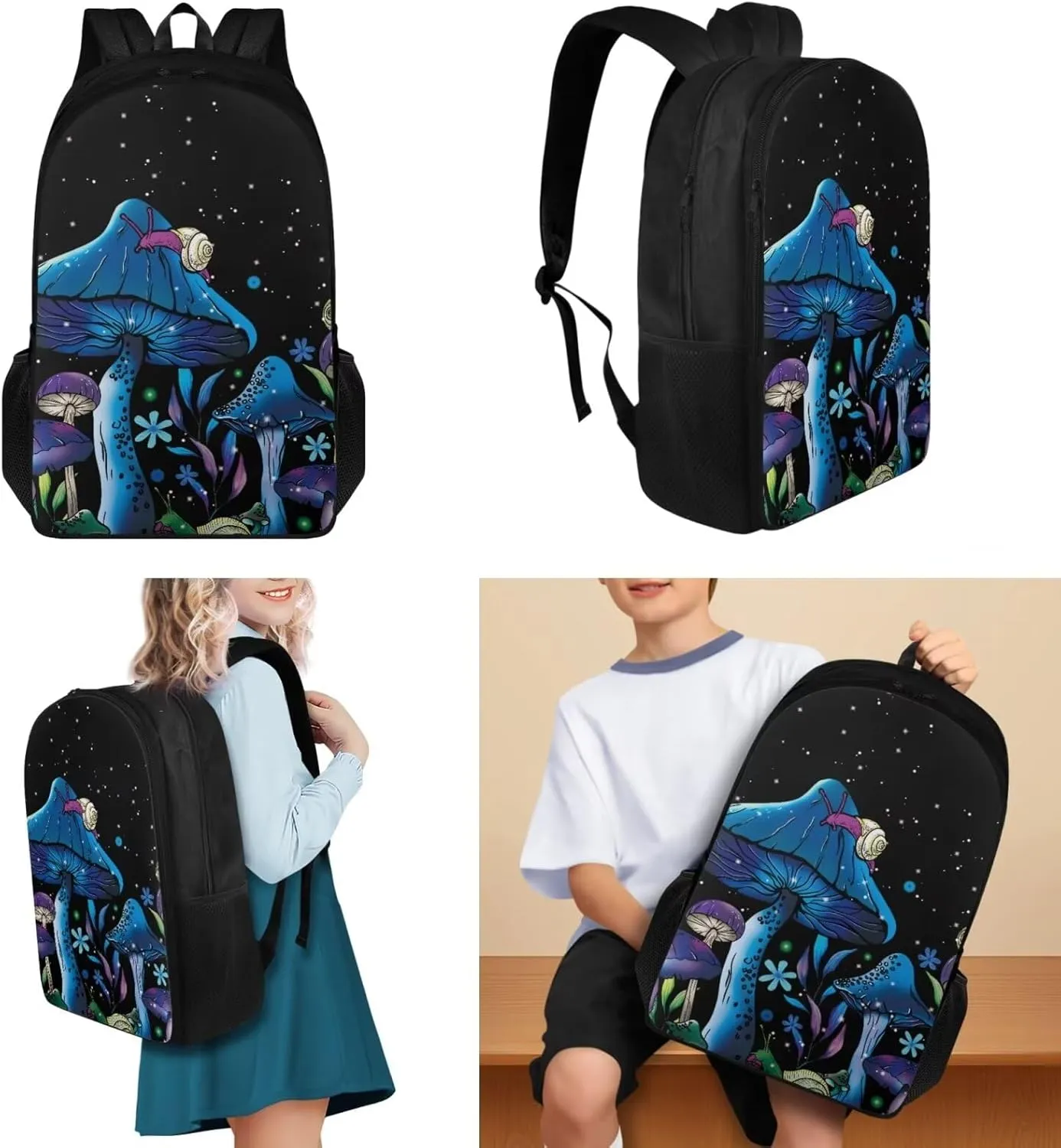 Blue Mushroom 3 Piece Kids Backpack Set School Backpacks for Girls Women Teacher Bookbag for Preschool Elementary Primary School Bags with Lunch Box Pencil Case Lightweight