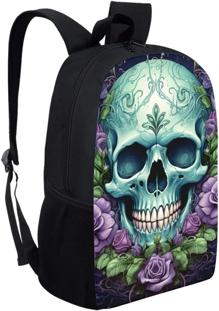 Boys Cool Skull Printed Bookbags Backpacks Kid Teen Child Casual Lightweight Schoolbag Travel Daypack,Purple Rose Skull