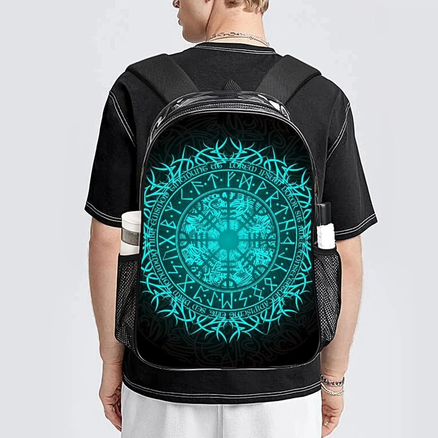 Bue Circle Viking Vegvisir Runic Compass Transparent Fashion Waterproof PVC Transparent Backpack Unisex 17 Inches