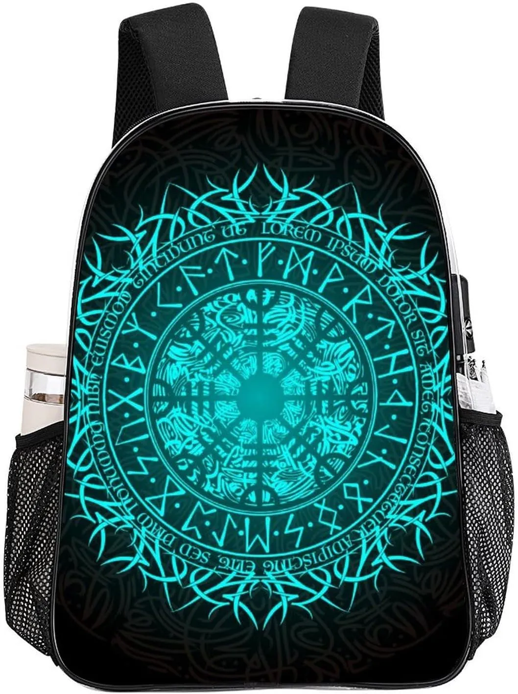 Bue Circle Viking Vegvisir Runic Compass Transparent Fashion Waterproof PVC Transparent Backpack Unisex 17 Inches