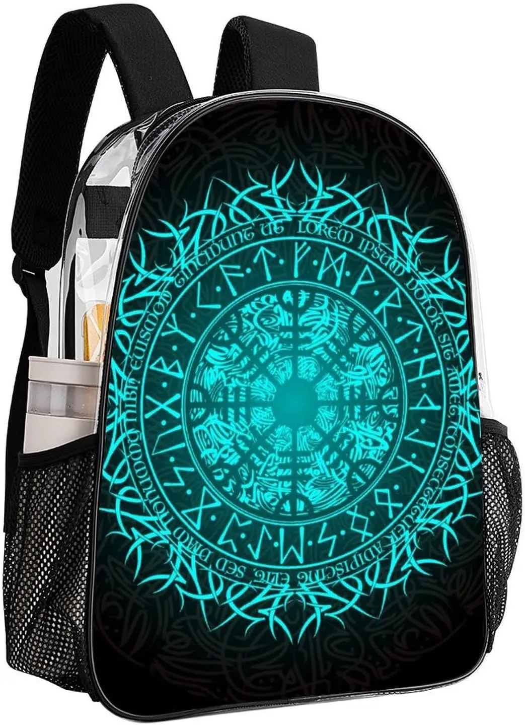 Bue Circle Viking Vegvisir Runic Compass Transparent Fashion Waterproof PVC Transparent Backpack Unisex 17 Inches