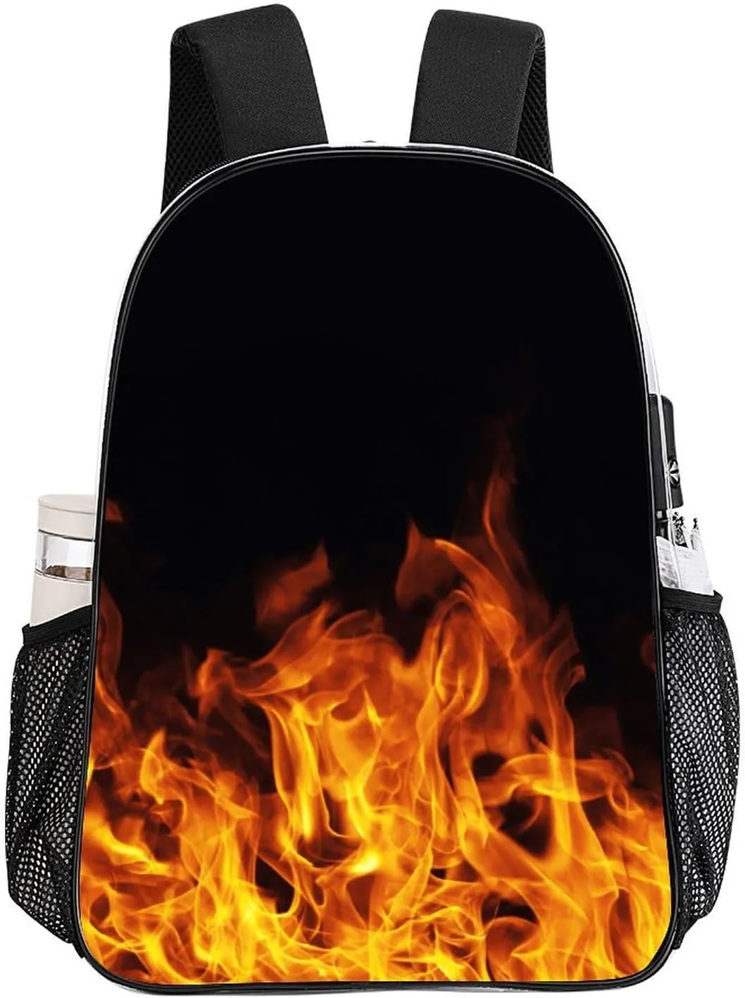 Burning Fire Flame on Black Transparent Fashion Waterproof PVC Transparent Backpack Unisex 17 Inches
