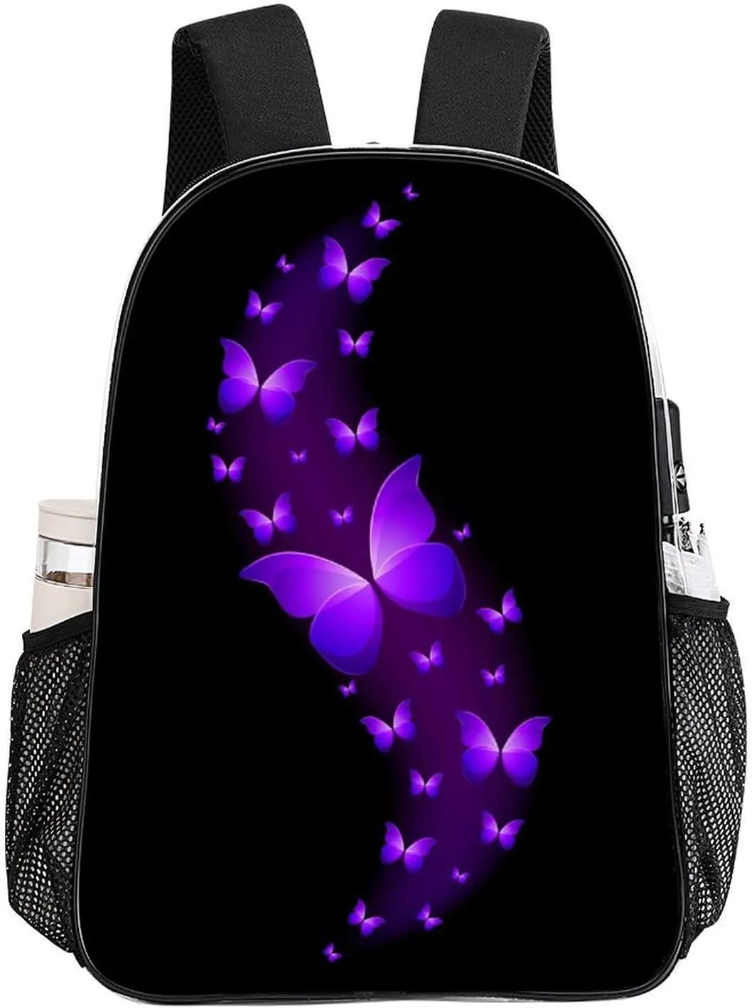Butterfly Purple Black Transparent Fashion Waterproof PVC Transparent Backpack Unisex 17 Inches
