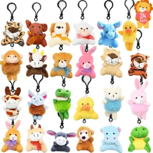 CAMIRUS 24PCS Small Stuffed Animals Plush Toys Set, Little Mini Animal Plush Toy Animals Keychain for Kids Easter Eggs Filler, Classroom School Exchange Prize, Valentines Day Gifts