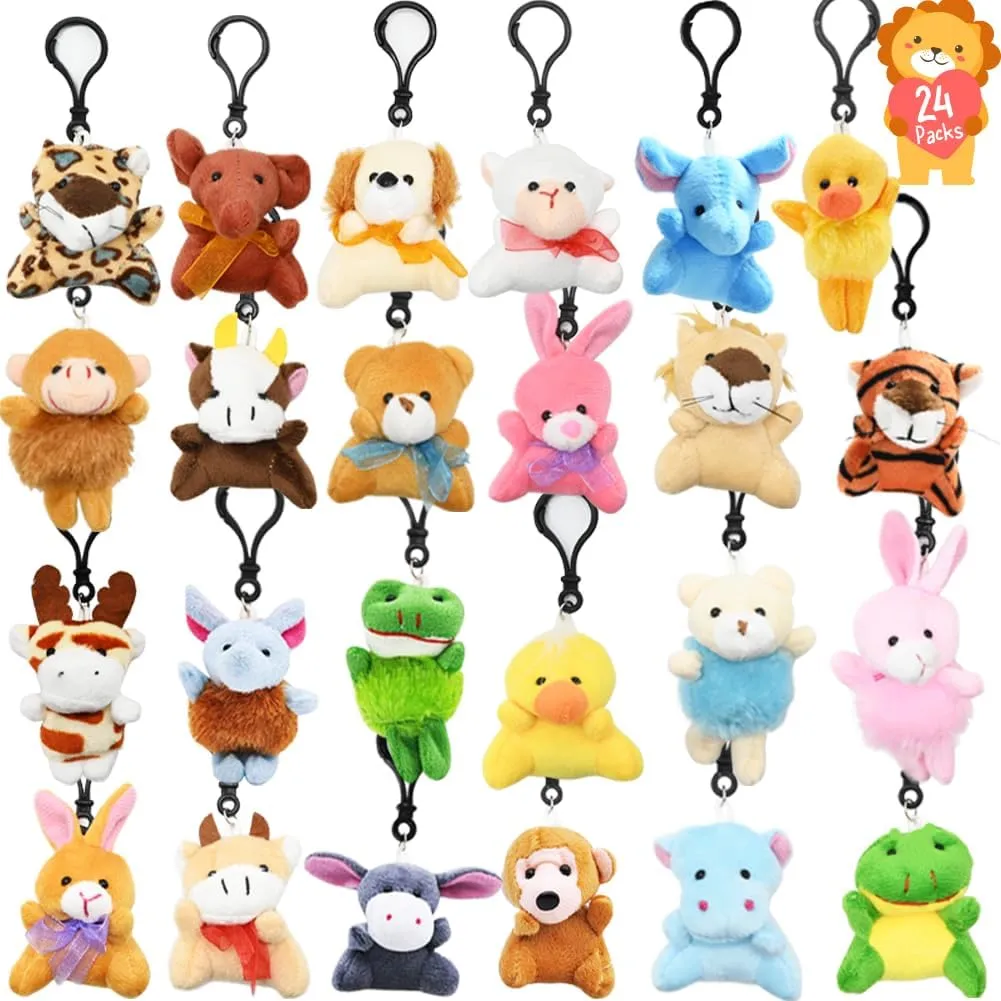 CAMIRUS 24PCS Small Stuffed Animals Plush Toys Set, Little Mini Animal Plush Toy Animals Keychain for Kids Easter Eggs Filler, Classroom School Exchange Prize, Valentines Day Gifts