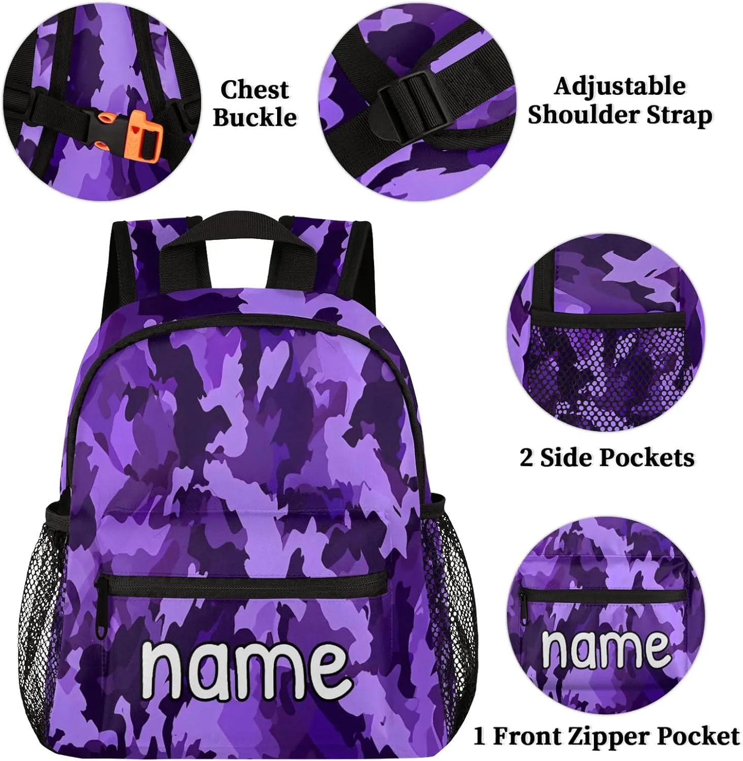 Camo Design Personalized Name Mini Backpack Waterproof Custom Casual Travel Small Backpacks with Zipper,12 Inch