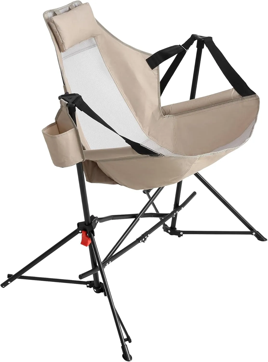 Camping Chair, Folding Portable Rocking Chair, Aluminum Alloy Adjustable Back Swinging Chair with Pillow Cup Holder, Recliner with Carry Bag for Outdoor Travel Lawn Backyard, Khaki (2pcs)
