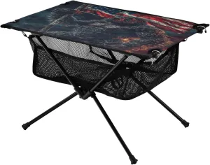 Camping Table Lightweight Portable Folding Table with Mesh Storage Net America Flag Bigfoot Ideal for Camping Hiking Beach Picnic Travel Backyard
