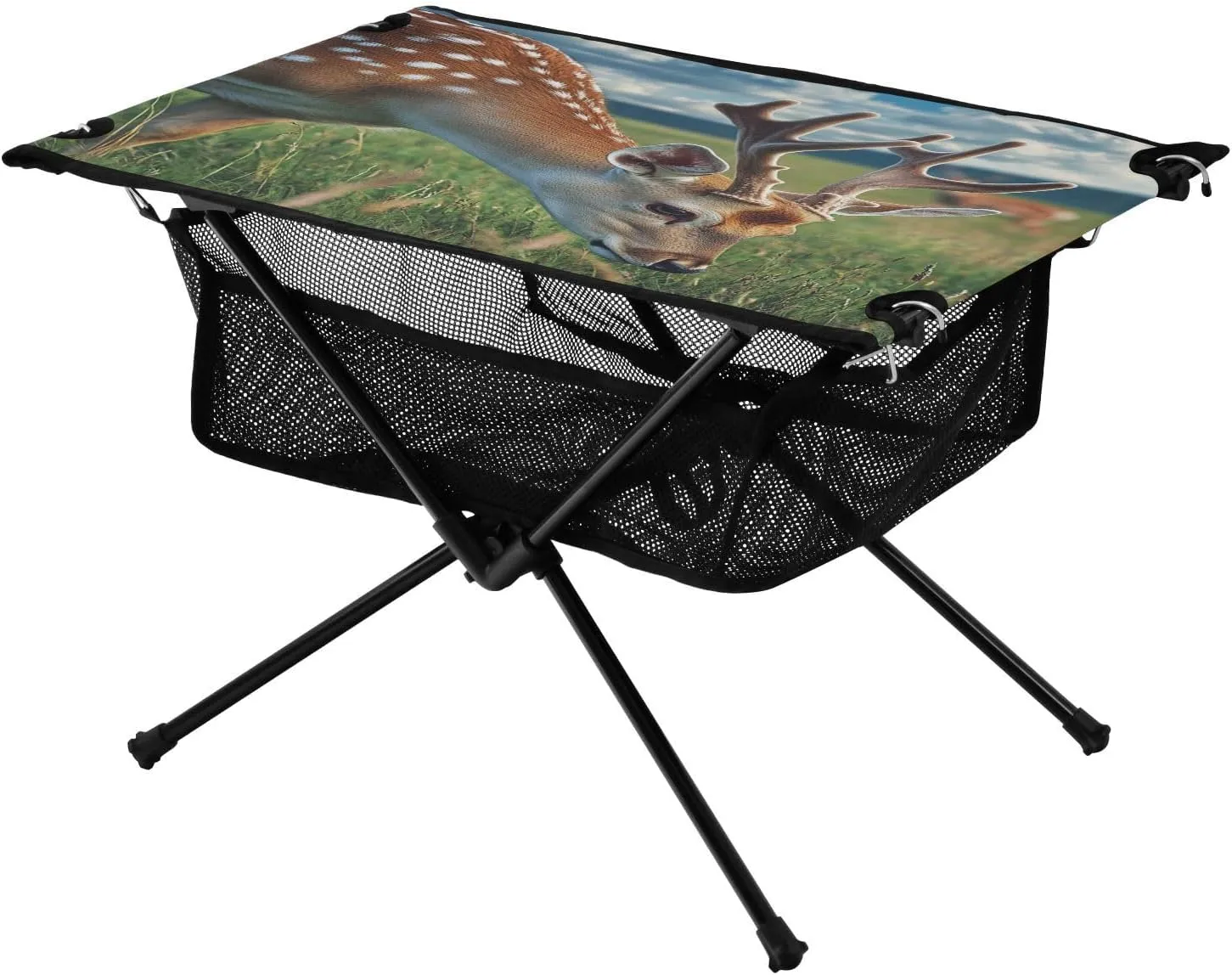Camping Table Lightweight Portable Folding Table with Mesh Storage Net Animal Deer Blue Sky Ideal for Camping Hiking Beach Picnic Travel Backyard