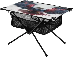 Camping Table Lightweight Portable Folding Table with Mesh Storage Net Eagle Vulture Red Blue Ideal for Camping Hiking Beach Picnic Travel Backyard