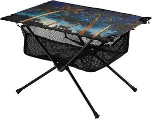Camping Table Lightweight Portable Folding Table with Mesh Storage Net Galaxy Starry Sky Palm Tree Ideal for Camping Hiking Beach Picnic Travel Backyard