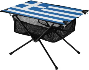 Camping Table Lightweight Portable Folding Table with Mesh Storage Net Greece Flag Ideal for Camping Hiking Beach Picnic Travel Backyard