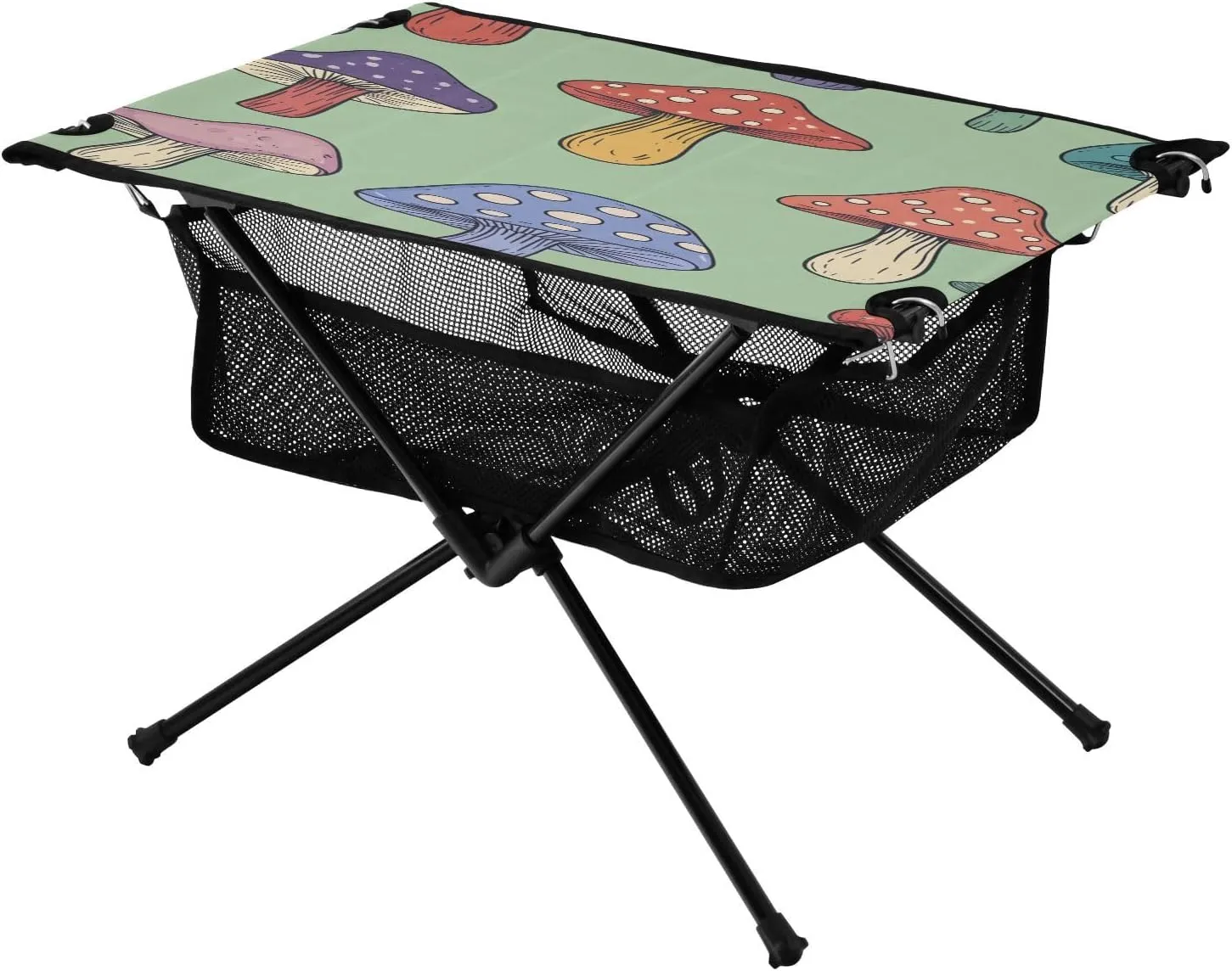 Camping Table Lightweight Portable Folding Table with Mesh Storage Net Mushroom Green Ideal for Camping Hiking Beach Picnic Travel Backyard