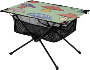 Camping Table Lightweight Portable Folding Table with Mesh Storage Net Mushroom Green Ideal for Camping Hiking Beach Picnic Travel Backyard