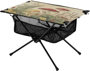 Camping Table Lightweight Portable Folding Table with Mesh Storage Net Mushroom Retro Ideal for Camping Hiking Beach Picnic Travel Backyard