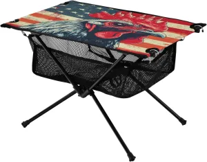 Camping Table Lightweight Portable Folding Table with Mesh Storage Net Rooster Chicken USA Ideal for Camping Hiking Beach Picnic Travel Backyard